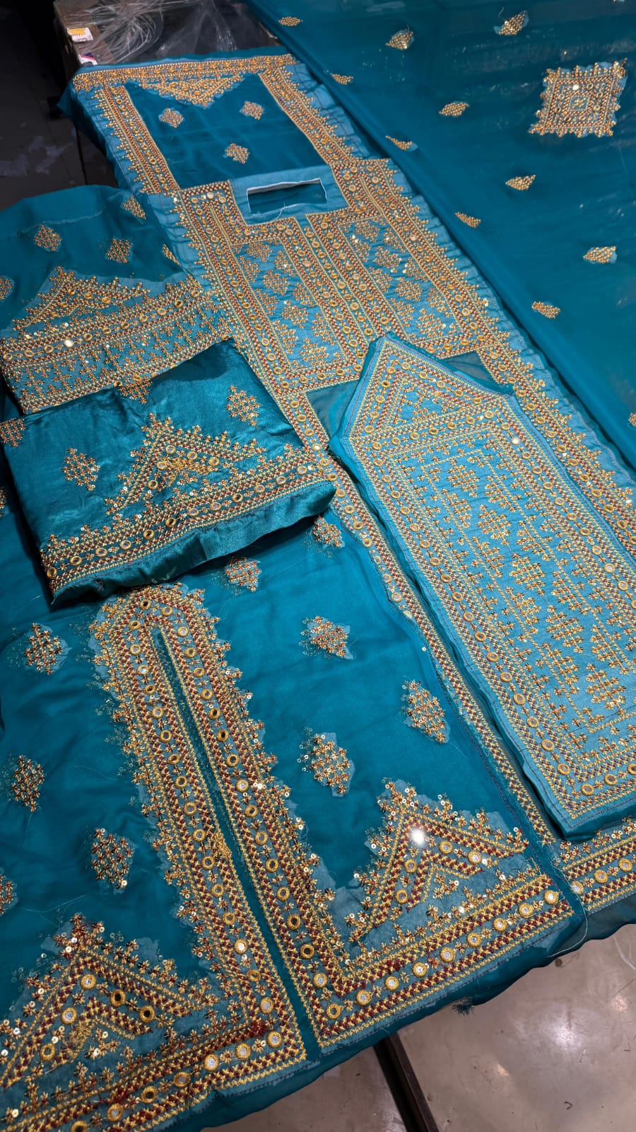 Heavy Embroidered Crinkle Jorjet Suit – Ready Made