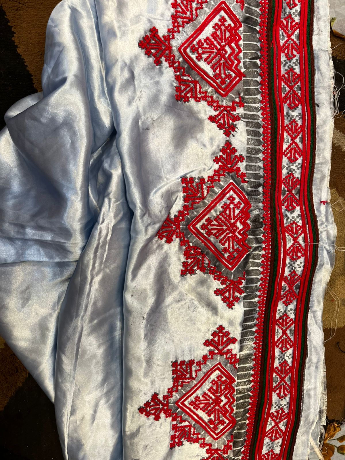 Premium Balochi Danko Design Voile Fabric – Red & White Heavy Embroidery
