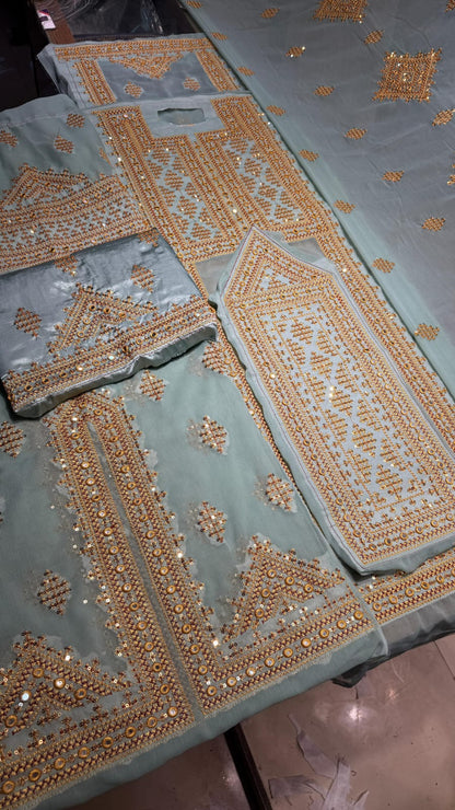 Crinkle Jarjot Fabric – Heavy Barka Jik Embroidered Design