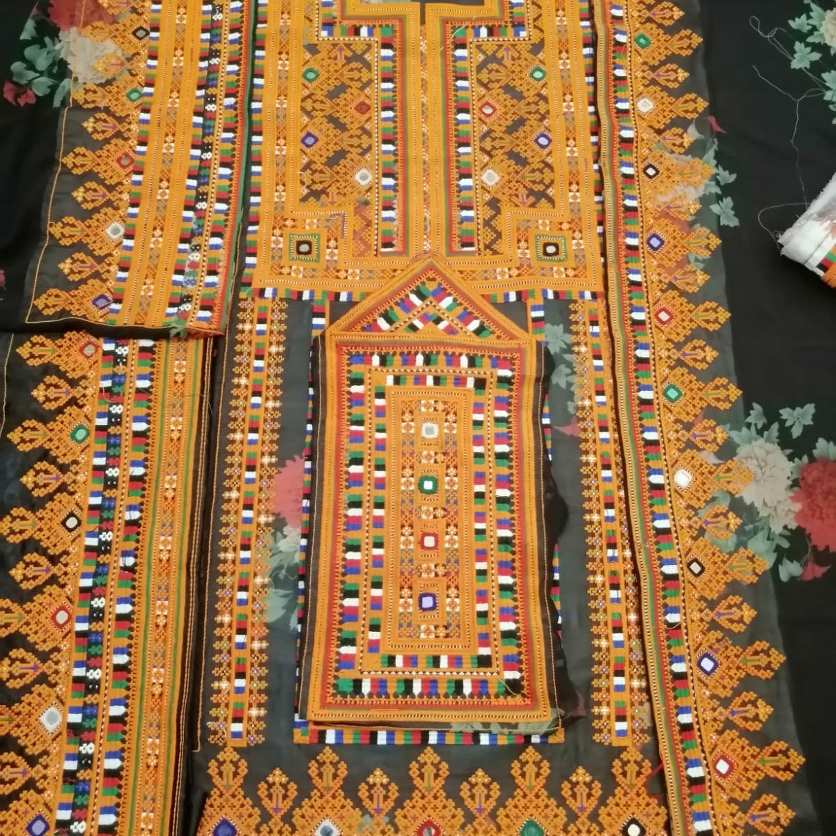 Premium Embroidered Lawn / Voile Fabric – Traditional Ethnic Design