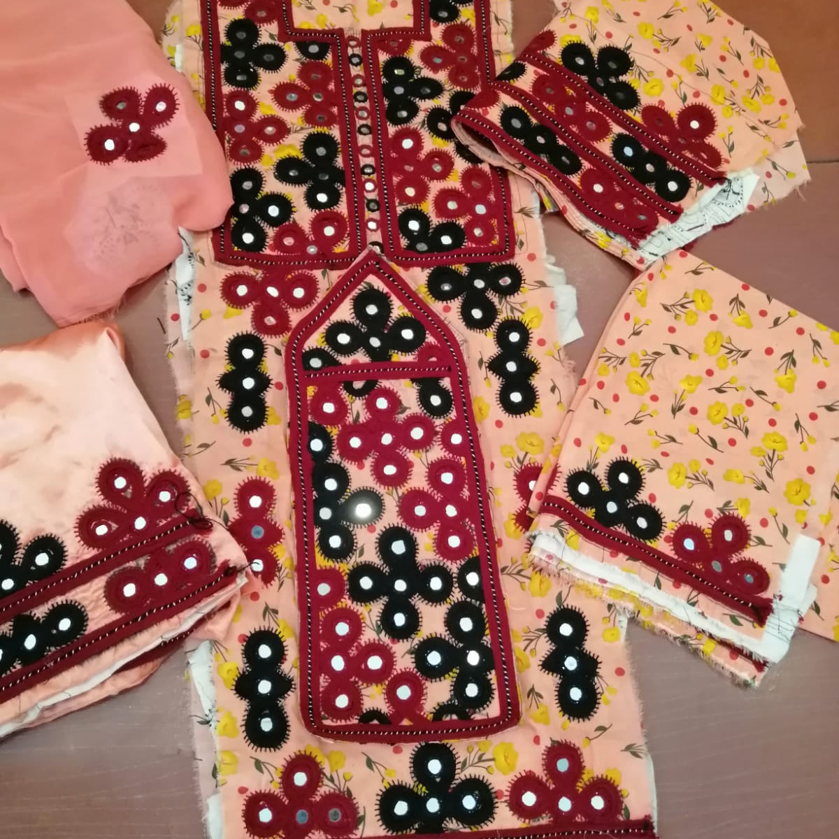 Feet Shisha Embroidered Fabric with Floral Print