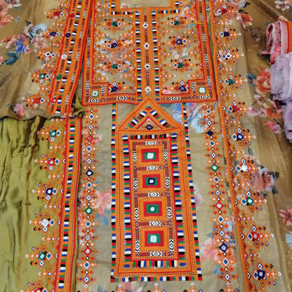 Premium Voile / Laser Fabric – Digital Floral & Ethnic Border Design