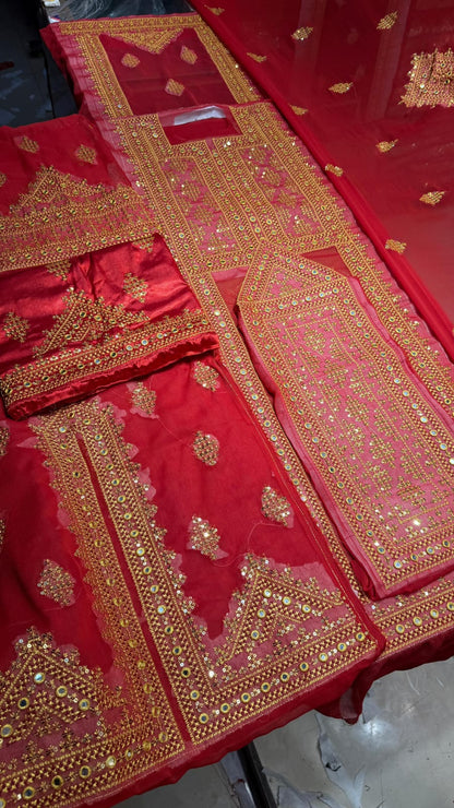 Crinkle Jarjot Fabric – Heavy Barka Jik Embroidered Design