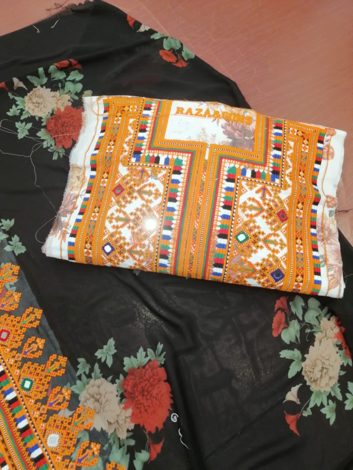 Premium Embroidered Lawn / Voile Fabric – Traditional Ethnic Design