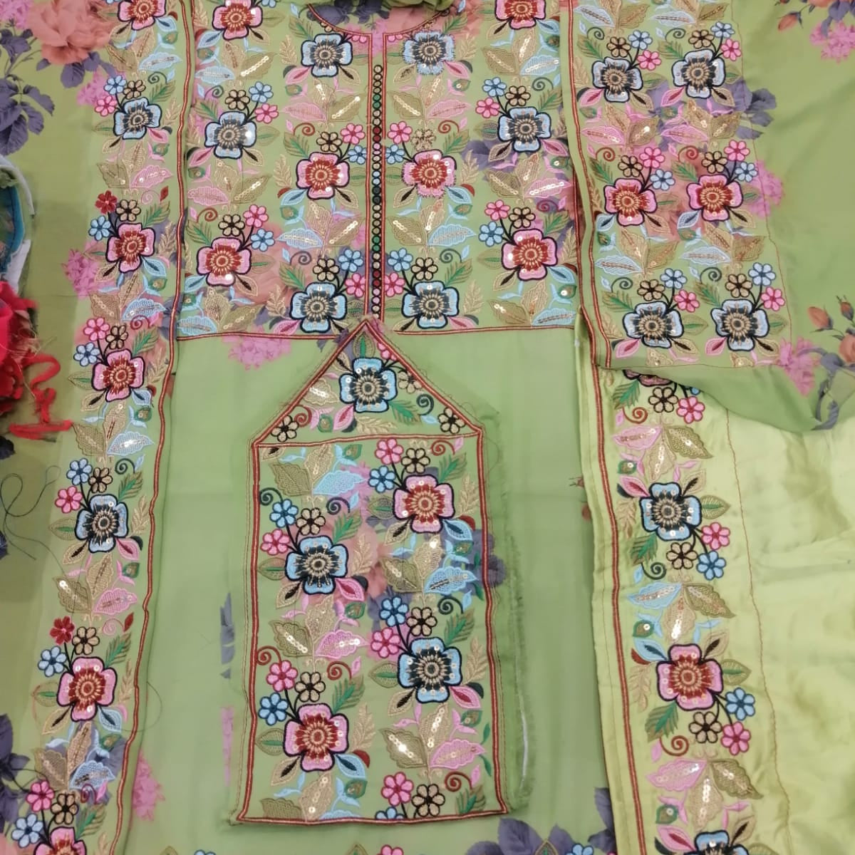 Elegant Floral Laser Printed Voile Ready-Made Suit