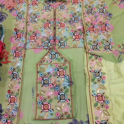 Elegant Floral Laser Printed Voile Ready-Made Suit