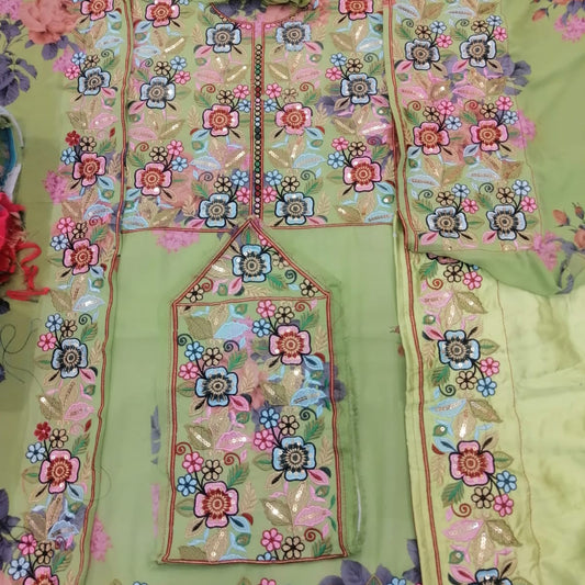 Elegant Floral Laser Printed Voile Ready-Made Suit