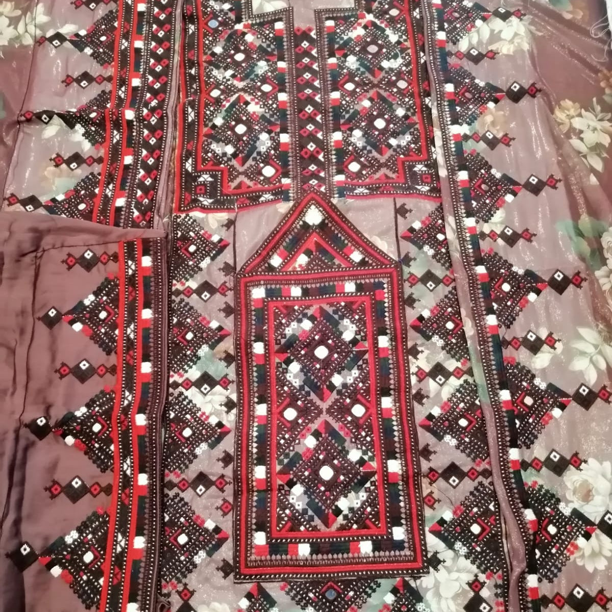 Voile Laser Cut Embroidered Fabric with Geometric Pattern