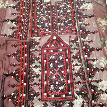 Voile Laser Cut Embroidered Fabric with Geometric Pattern