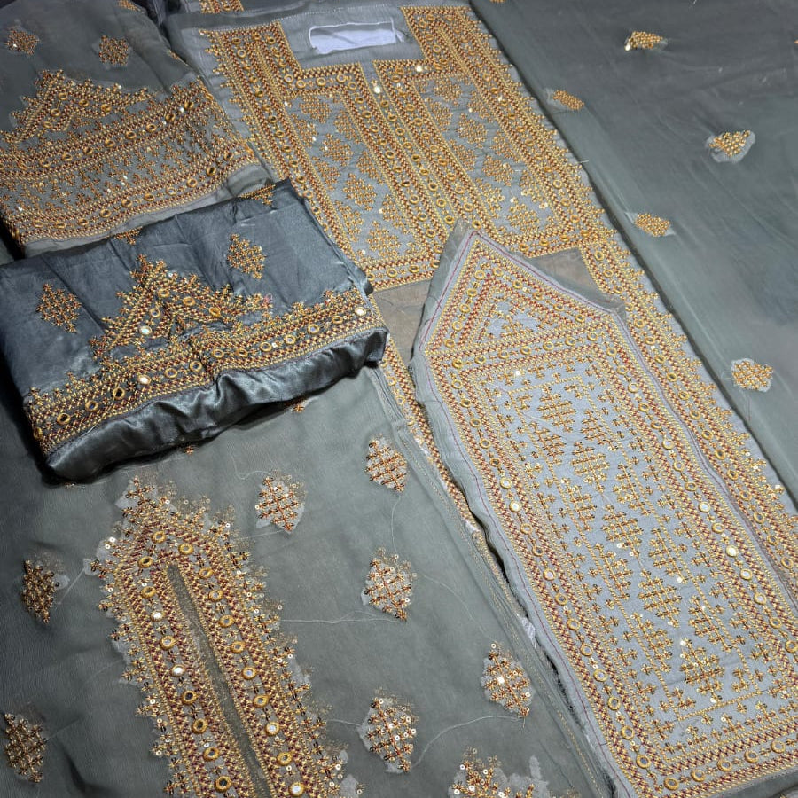 Crinkle Jarjot Fabric – Heavy Barka Jik Embroidered Design