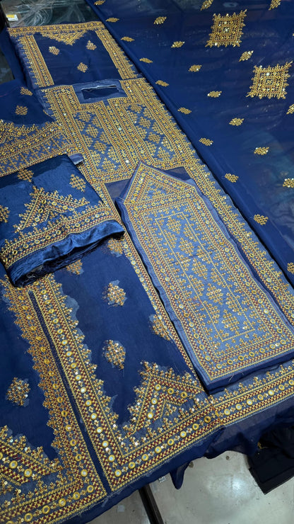 Heavy Embroidered Crinkle Jorjet Suit – Ready Made