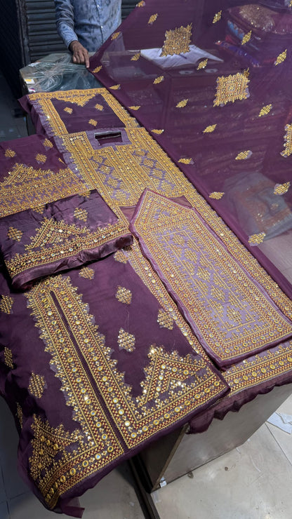 Heavy Embroidered Crinkle Jorjet Suit – Ready Made