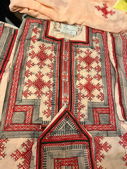 Machine-embroidered Balochi Danko Doch in Soft Makhan Fabric