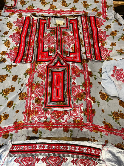 Premium Balochi Danko Design Voile Fabric – Red & White Heavy Embroidery