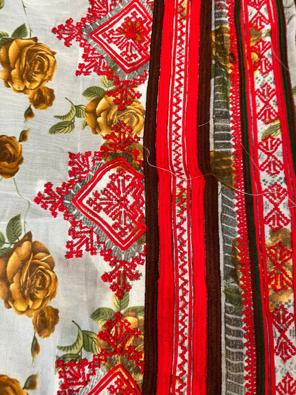 Premium Balochi Danko Design Voile Fabric – Red & White Heavy Embroidery
