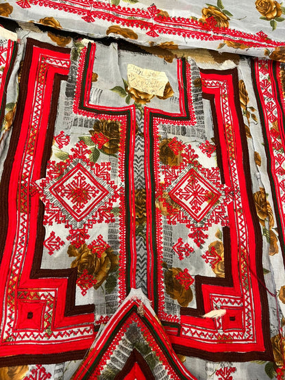 Premium Balochi Danko Design Voile Fabric – Red & White Heavy Embroidery