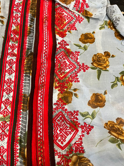 Premium Balochi Danko Design Voile Fabric – Red & White Heavy Embroidery