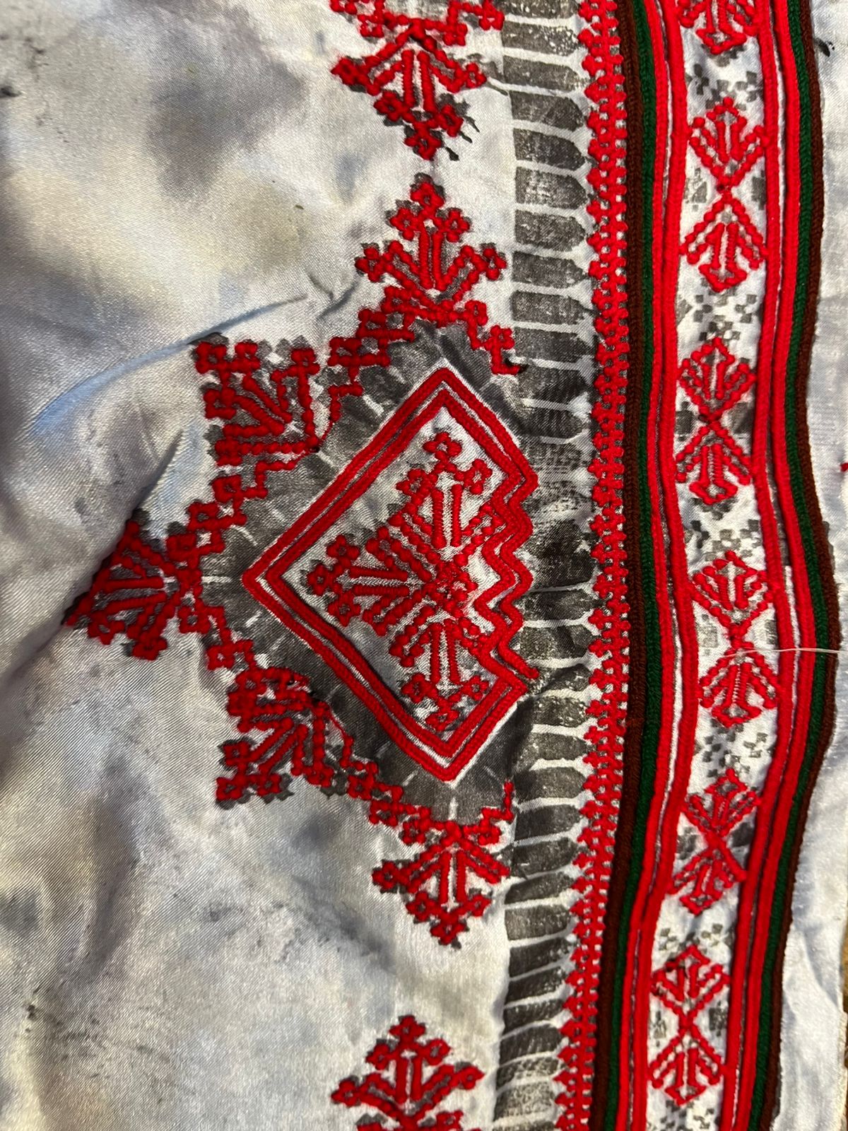Premium Balochi Danko Design Voile Fabric – Red & White Heavy Embroidery