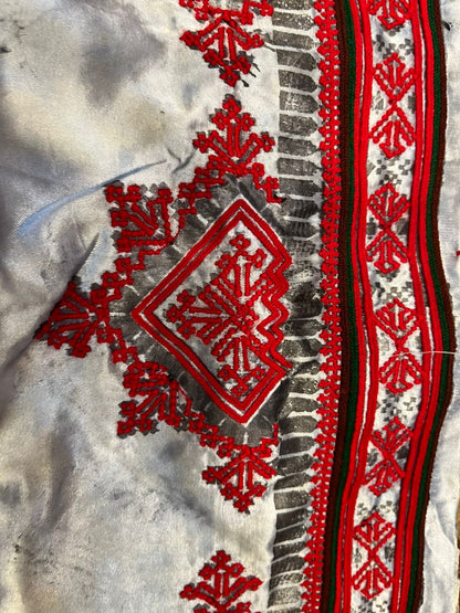 Premium Balochi Danko Design Voile Fabric – Red & White Heavy Embroidery