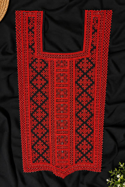 Premium Balochi Danko Design Fabric – Black & Red Heavy Embroidery