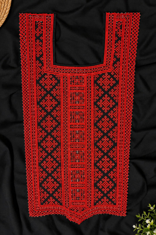 Premium Balochi Danko Design Fabric – Black & Red Heavy Embroidery
