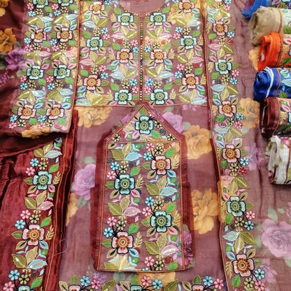 Fancy Laser Printed Voile Fabric Ready-Made Suit